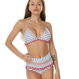 Sexy Halter Retro Mesh Hollow Out String Biquini Bathing Suit Female Swimsuit High Waist Plus Size Swimwear - Sellve