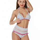 Sexy Halter Retro Mesh Hollow Out String Biquini Bathing Suit Female Swimsuit High Waist Plus Size Swimwear - Sellve