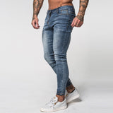 Men Elastic Waist Skinny Jeans Men Stretch Ripped Pants Streetwear Mens Denim Jeans Blue - Sellve