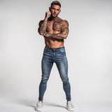 Men Elastic Waist Skinny Jeans Men Stretch Ripped Pants Streetwear Mens Denim Jeans Blue - Sellve