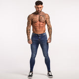 Men Elastic Waist Skinny Jeans Men Stretch Ripped Pants Streetwear Mens Denim Jeans Blue - Sellve