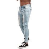 Men Elastic Waist Skinny Jeans Men Stretch Ripped Pants Streetwear Mens Denim Jeans Blue - Sellve