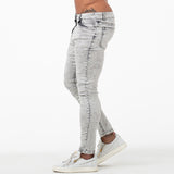 Men Elastic Waist Skinny Jeans Men Stretch Ripped Pants Streetwear Mens Denim Jeans Blue - Sellve