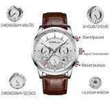 New Fashion Men Watches Analog Quartz Wristwatches 30M Waterproof Chronograph Sport Date Leather Band Watches - Sellve