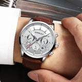 New Fashion Men Watches Analog Quartz Wristwatches 30M Waterproof Chronograph Sport Date Leather Band Watches - Sellve