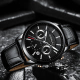 New Fashion Men Watches Analog Quartz Wristwatches 30M Waterproof Chronograph Sport Date Leather Band Watches - Sellve