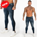 Men Elastic Waist Skinny Jeans Men Stretch Ripped Pants Streetwear Mens Denim Jeans Blue - Sellve