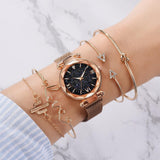 Luxury Brand Rose Gold Starry Sky Dial Watches Women Ladies Crystal Bracelet Quartz Wrist Watch 5 PCS Set - Sellve