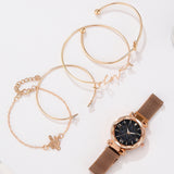 Luxury Brand Rose Gold Starry Sky Dial Watches Women Ladies Crystal Bracelet Quartz Wrist Watch 5 PCS Set - Sellve