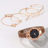 Luxury Brand Rose Gold Starry Sky Dial Watches Women Ladies Crystal Bracelet Quartz Wrist Watch 5 PCS Set - Sellve