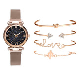 Luxury Brand Rose Gold Starry Sky Dial Watches Women Ladies Crystal Bracelet Quartz Wrist Watch 5 PCS Set - Sellve