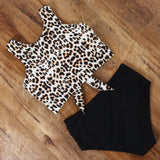 High Waist Bikini Leopard Swimsuit Women Bikini 2020 Floral Swimsuit Print High Neck Bikini Push Up Swimwear - Sellve