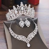 Baroque Crystal Water Drop Bridal Jewelry Sets Rhinestone Tiaras Crown Necklace Earrings for Bride Wedding - Sellve