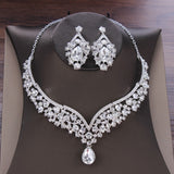 Baroque Crystal Water Drop Bridal Jewelry Sets Rhinestone Tiaras Crown Necklace Earrings for Bride Wedding - Sellve