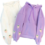 Harajuku Strawberry Embroidery Lavender Sweatshirt Autumn Winter Women Kawaii Loose Long Sleeves Tops Oversized Hoodies - Sellve