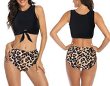 High Waist Bikini Leopard Swimsuit Women Bikini 2020 Floral Swimsuit Print High Neck Bikini Push Up Swimwear - Sellve