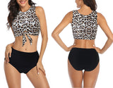 High Waist Bikini Leopard Swimsuit Women Bikini 2020 Floral Swimsuit Print High Neck Bikini Push Up Swimwear - Sellve