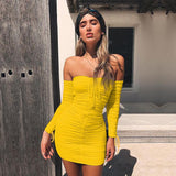 Women Autumn Winter Bandage Dress Sexy Off Shoulder Long Sleeve Slim Elastic Bodycon Party Dresses - Sellve