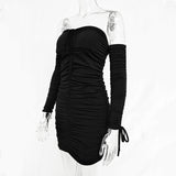 Women Autumn Winter Bandage Dress Sexy Off Shoulder Long Sleeve Slim Elastic Bodycon Party Dresses - Sellve