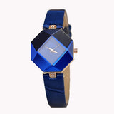 Women Watches Gem Cut Geometry Crystal Leather Quartz Wristwatch Fashion Dress Watch Ladies Gifts Clock - Sellve