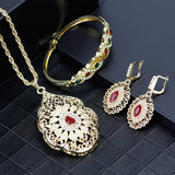 Gold Color Arabic Necklace Earring Cuff Bracelet Women Ethnic Wedding Jewelry Sets - Sellve