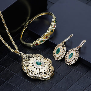 Gold Color Arabic Necklace Earring Cuff Bracelet Women Ethnic Wedding Jewelry Sets - Sellve