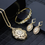 Gold Color Arabic Necklace Earring Cuff Bracelet Women Ethnic Wedding Jewelry Sets - Sellve