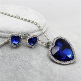 fashion Necklace Earrings darkblue Austrian Crystal rhinestones ocean blue heart Pendant women Jewelry sets - Sellve