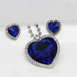 fashion Necklace Earrings darkblue Austrian Crystal rhinestones ocean blue heart Pendant women Jewelry sets - Sellve