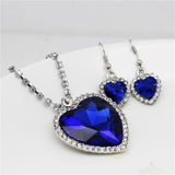 fashion Necklace Earrings darkblue Austrian Crystal rhinestones ocean blue heart Pendant women Jewelry sets - Sellve