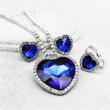 fashion Necklace Earrings darkblue Austrian Crystal rhinestones ocean blue heart Pendant women Jewelry sets - Sellve