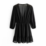 Summer Women Ruffles Lace Chiffon Dress Boho Mini Beach Dress Three Quarter Sleeve Ladies Party Dresses - Sellve