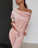 Sweatshirt Women 2 pieces Set Tracksuit Autumn One shoulder Sweatshirt Pants Sets Sport Wear Tracksuit Velvet Lounge Suit - Sellve