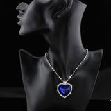 fashion Necklace Earrings darkblue Austrian Crystal rhinestones ocean blue heart Pendant women Jewelry sets - Sellve