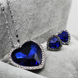 fashion Necklace Earrings darkblue Austrian Crystal rhinestones ocean blue heart Pendant women Jewelry sets - Sellve