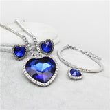 fashion Necklace Earrings darkblue Austrian Crystal rhinestones ocean blue heart Pendant women Jewelry sets - Sellve