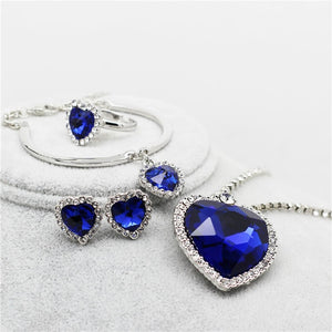 fashion Necklace Earrings darkblue Austrian Crystal rhinestones ocean blue heart Pendant women Jewelry sets - Sellve