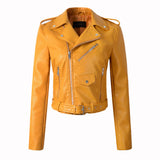 New Arrival Winter Autumn Motorcycle leather jackets yellow leather jacket women leather coat  slim PU jacket Leather - Sellve