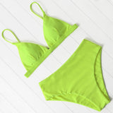 Bikini Swimwear Swimsuit Women Solid Bathing Suit Green Neno Bikini Set With Pad Female High Waist Beachwear - Sellve