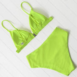 Bikini Swimwear Swimsuit Women Solid Bathing Suit Green Neno Bikini Set With Pad Female High Waist Beachwear - Sellve