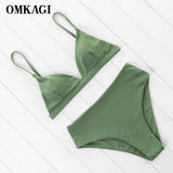 Bikini Swimwear Swimsuit Women Solid Bathing Suit Green Neno Bikini Set With Pad Female High Waist Beachwear - Sellve