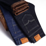 Winter Thermal Warm Flannel Stretch Jeans Mens Winter Quality Fleece Pants Men Straight Flocking Trousers Jean - Sellve