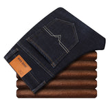 Winter Thermal Warm Flannel Stretch Jeans Mens Winter Quality Fleece Pants Men Straight Flocking Trousers Jean - Sellve