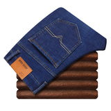 Winter Thermal Warm Flannel Stretch Jeans Mens Winter Quality Fleece Pants Men Straight Flocking Trousers Jean - Sellve