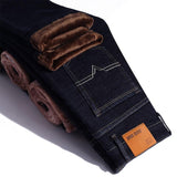 Winter Thermal Warm Flannel Stretch Jeans Mens Winter Quality Fleece Pants Men Straight Flocking Trousers Jean - Sellve