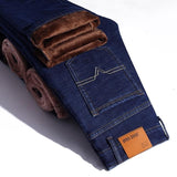 Winter Thermal Warm Flannel Stretch Jeans Mens Winter Quality Fleece Pants Men Straight Flocking Trousers Jean - Sellve