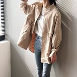 Fashion Trench Coats Female Spring Windbreaker Drawstring Coats Casual Loose Safari Clothes Stand Collar - Sellve