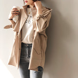 Fashion Trench Coats Female Spring Windbreaker Drawstring Coats Casual Loose Safari Clothes Stand Collar - Sellve