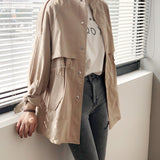 Fashion Trench Coats Female Spring Windbreaker Drawstring Coats Casual Loose Safari Clothes Stand Collar - Sellve