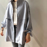 Fashion Trench Coats Female Spring Windbreaker Drawstring Coats Casual Loose Safari Clothes Stand Collar - Sellve